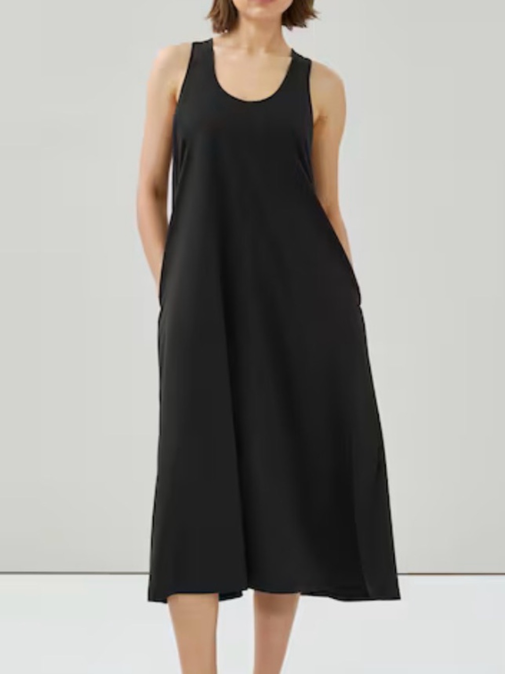 Joe Fresh Active Black Sleeveless A-Line Midi Dress with pockets!